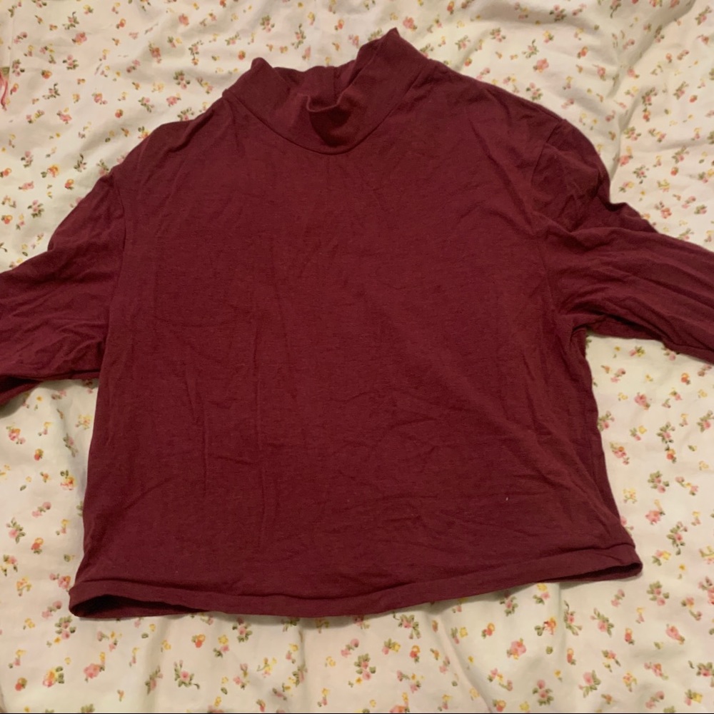 Crop burgundy maroon mock neck
